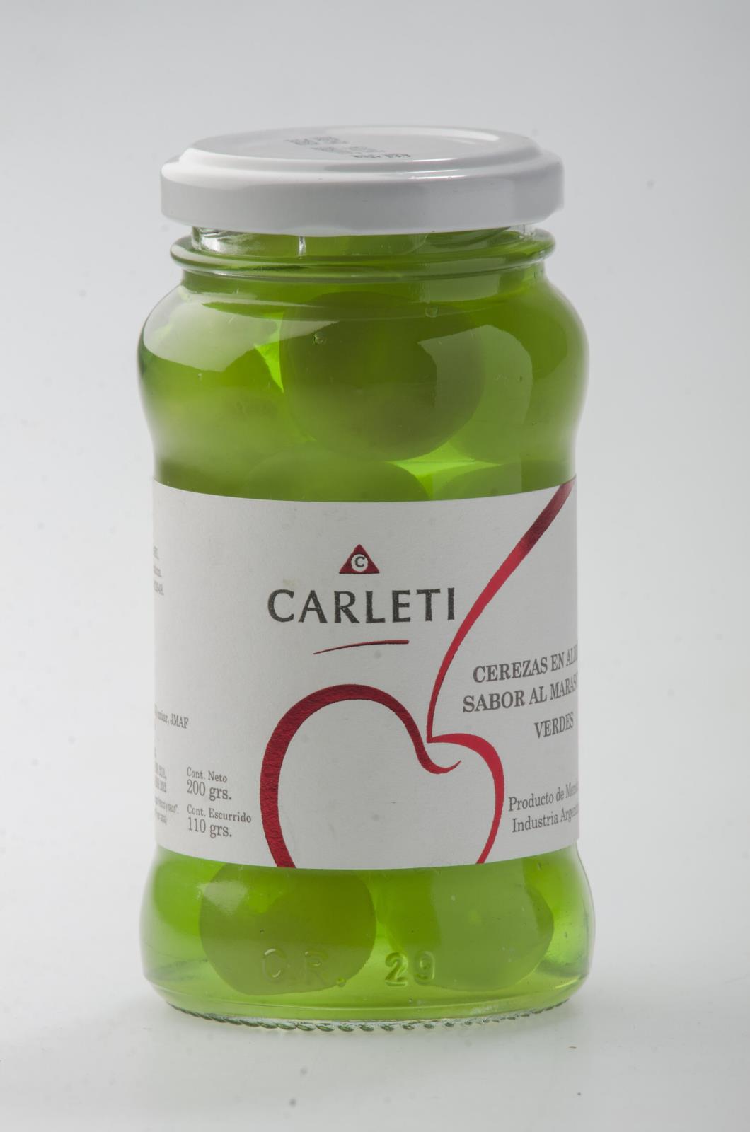 CARLETI CEREZAS MARASCHINO VERDES FRASCO X 200G