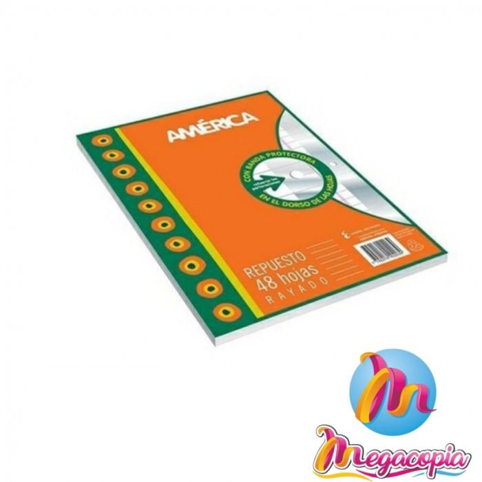 REPUESTO ESCOLAR AMERICA Nº3 RAYADO X 48 HOJAS
