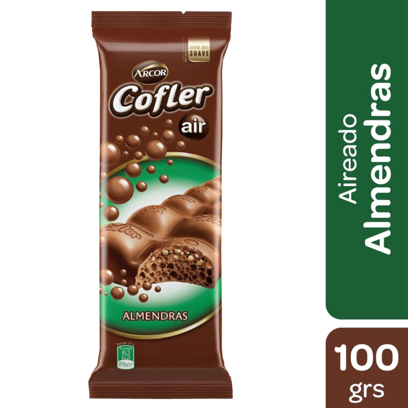 ARCOR COFLER CHOCOLATE AIREADO ALMENDRAS X 100G.